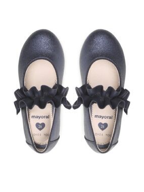 Size 9 Toddler Mayoral Glittery Blue Dress Shoes with Ruffle